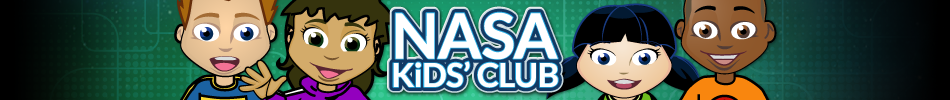 A group of young, animated characters against a colorful background with the words NASA Kids' Club A group of young, animated characters against a colorful background with the words NASA Kids' Club
